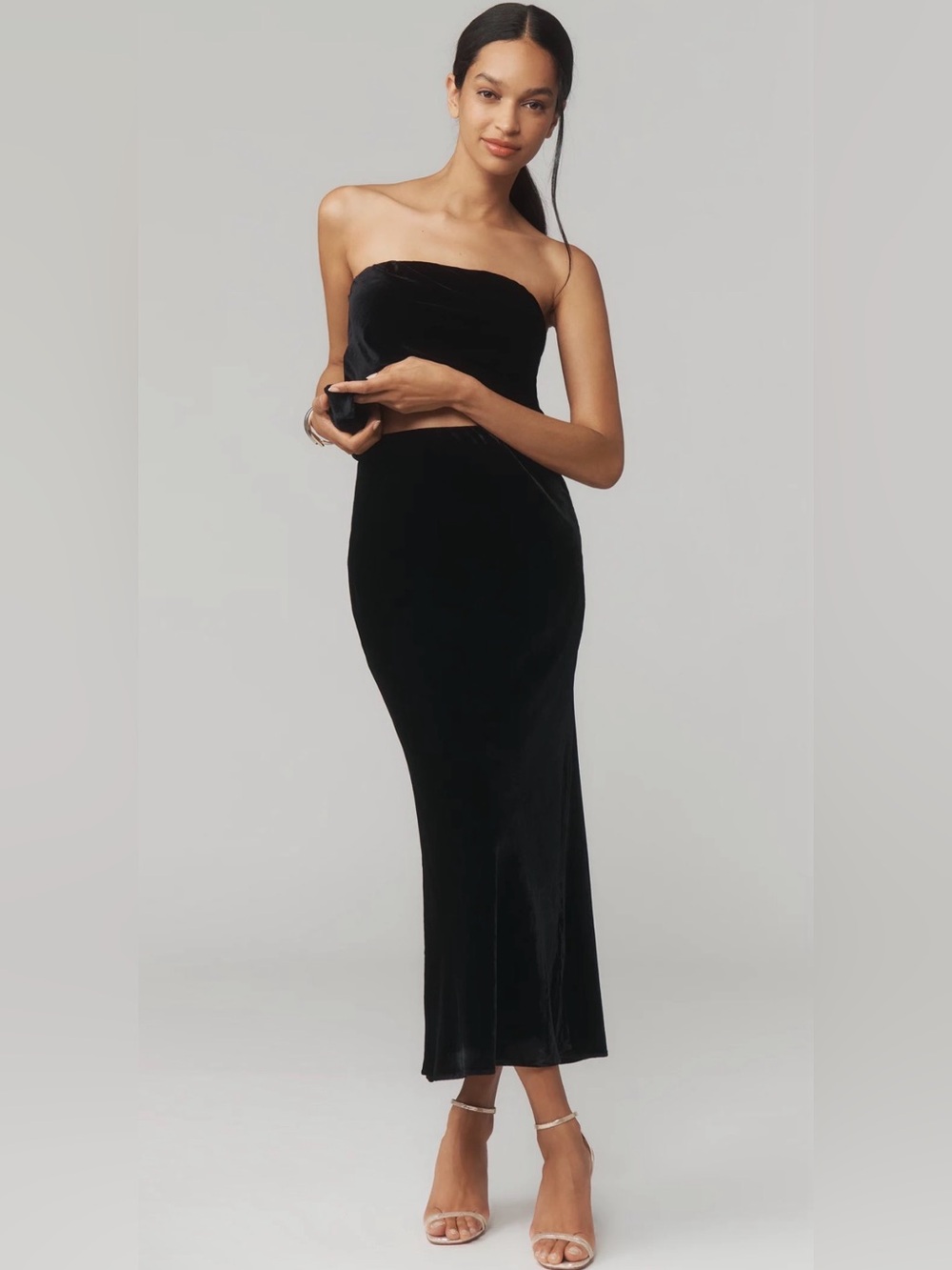 Anthropologie Black Velvet Maxi Skirt size S